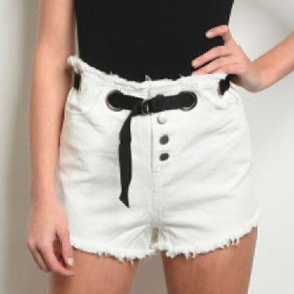 White Denim Button front Shorts - Picture 1 of 3